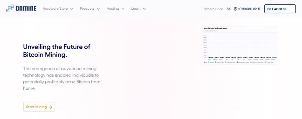 Onmine cryptocurrency mining analytics, marketing site preview